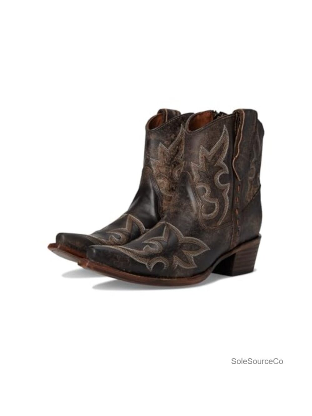 Embroidered Zipper Ankle Boots Snip Toe Low Heel Cowhide Leather Western